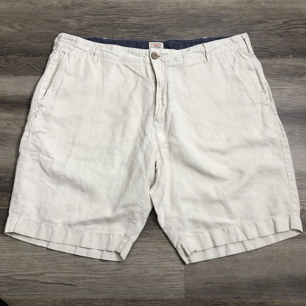 Mens Faherty Shorts Size 36 Linen Cotton Blend Light Breathable Beige Chino